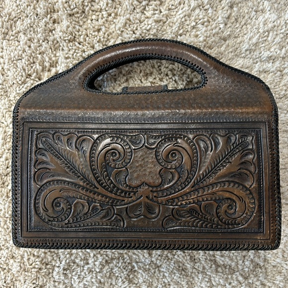 Handmade Vintage Tooled Leather Handbag - Picture 2 of 9